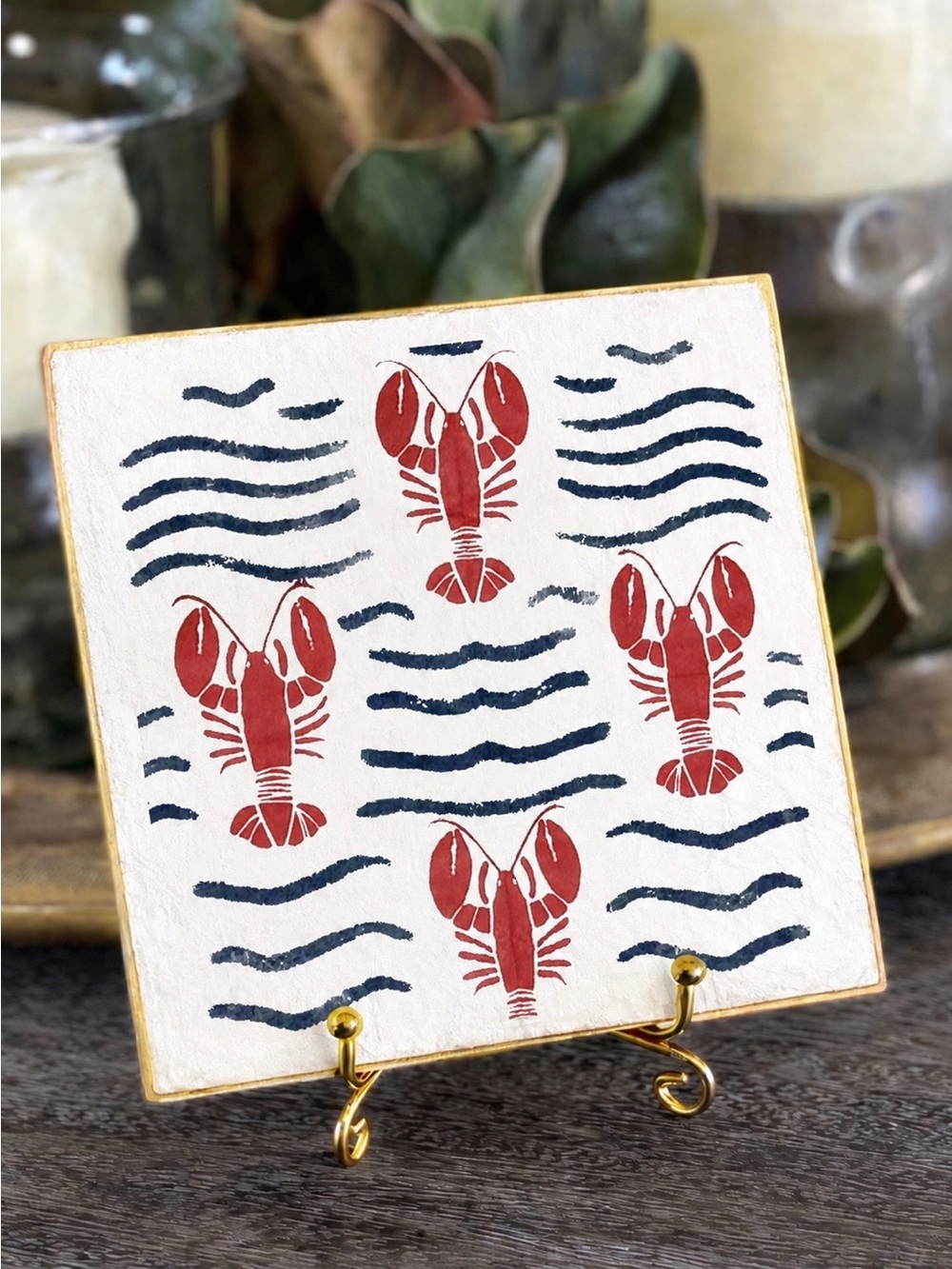 Hand Crafted Decorative Ceramic Coaster Red Lobster